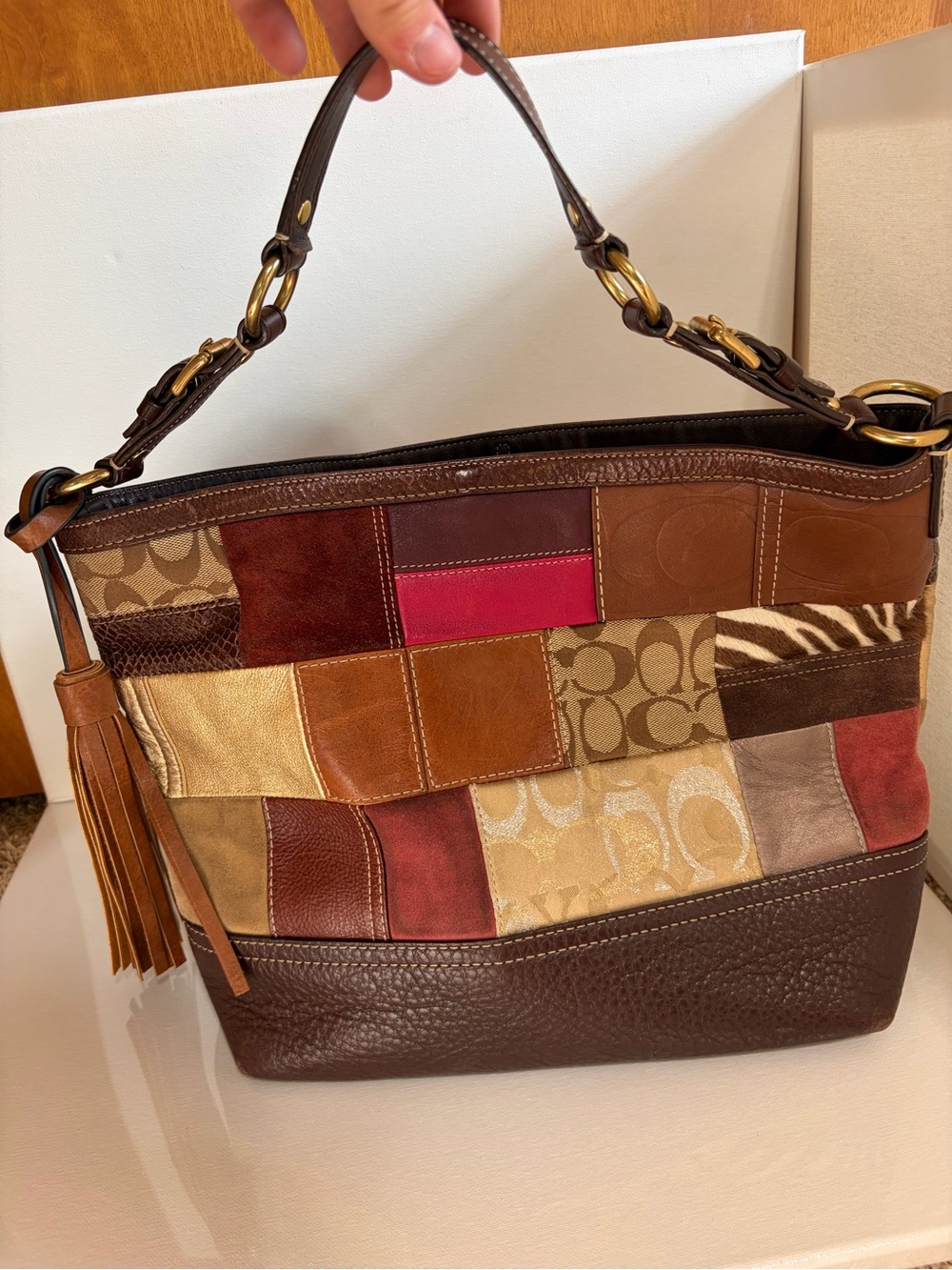 Coach Patchwork Shoulder Bag in Brown, Tan, Red and Cream - Picture 6 of 6